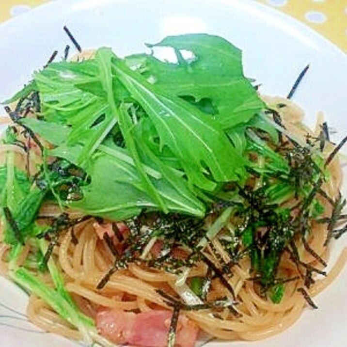 水菜＆ベーコンの和風パスタ